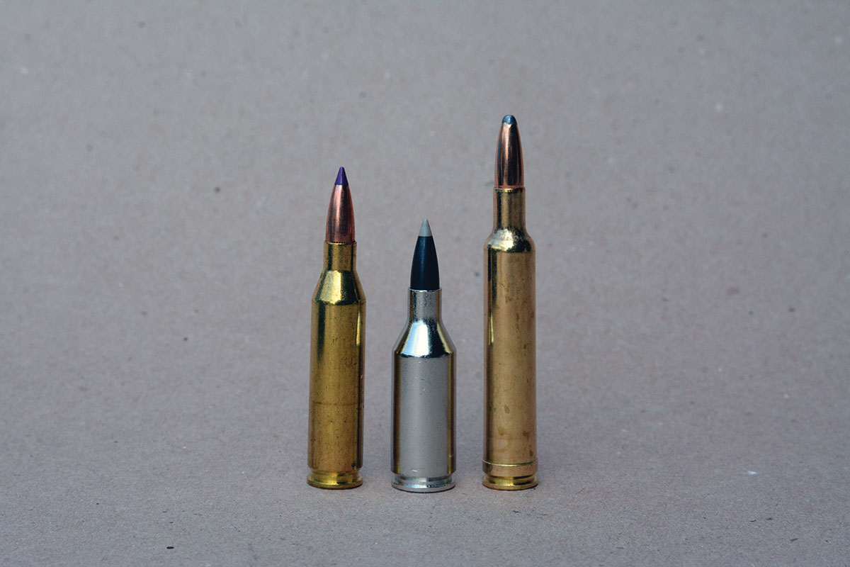 The 240 Weatherby offers a 300 fps plus velocity advantage over the hugely popular 243 Winchester. From left to right; 243 Winchester, 243 WSSM and 240 Weatherby.